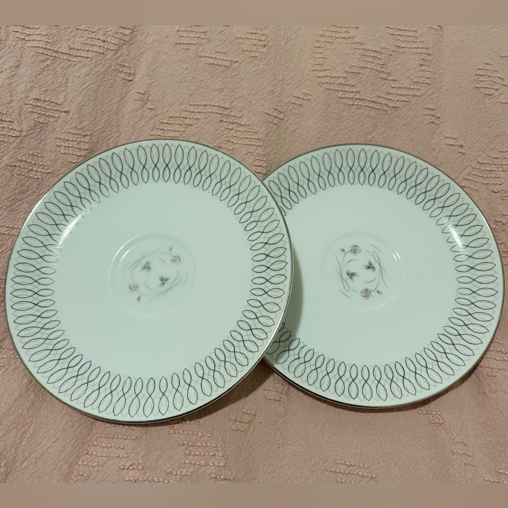 Vintage Harmony House Fine China DAPHNE Dawn Gray Charcoal 6” Saucer Set/2